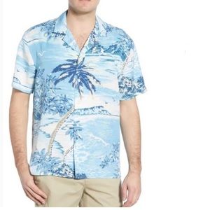 BONOBOS button down Cabana Hawaiian shirt palm tree blue medium lyocell